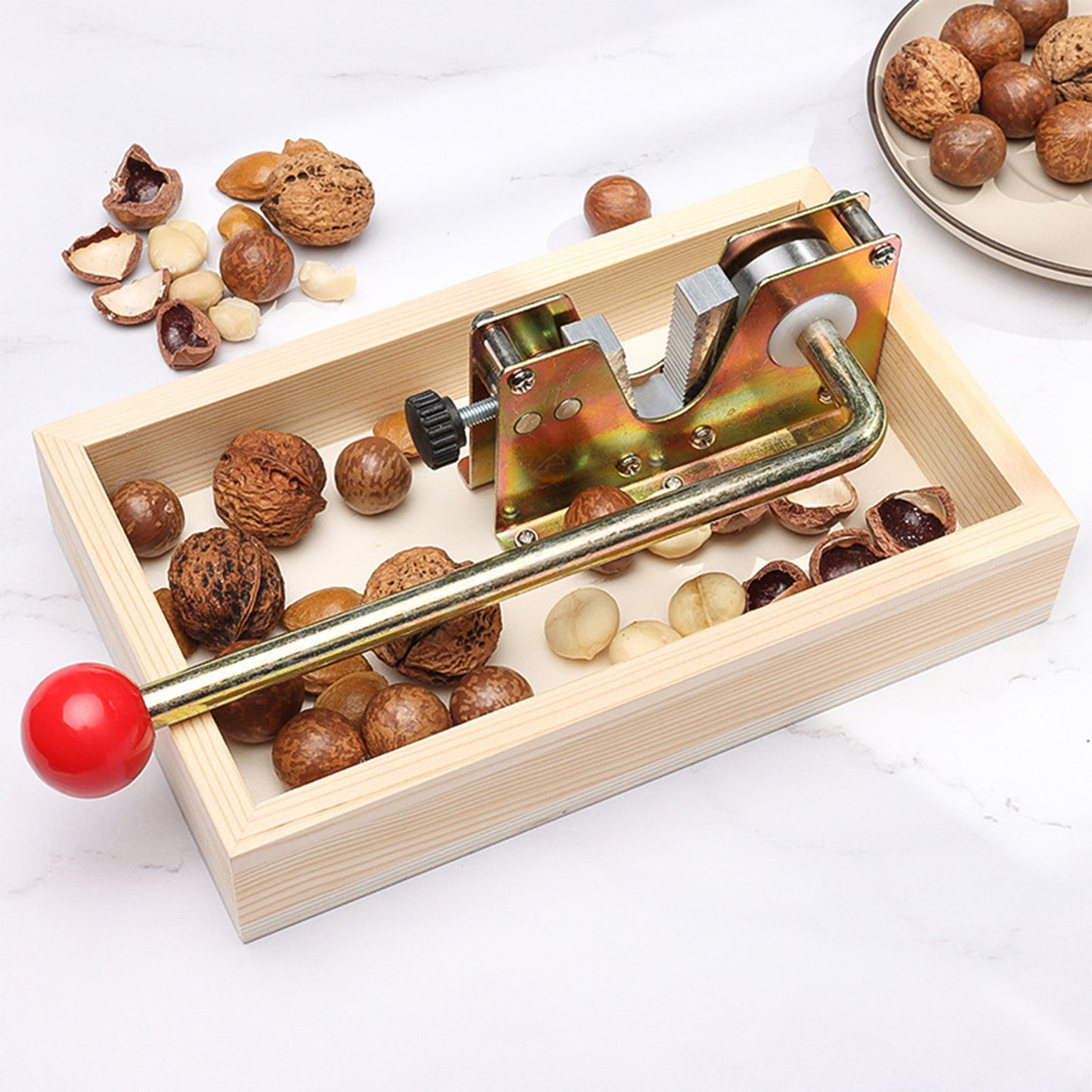 FANEASON Heavy Duty Nut Cracker with Adjustable Jaw & Wooden Base