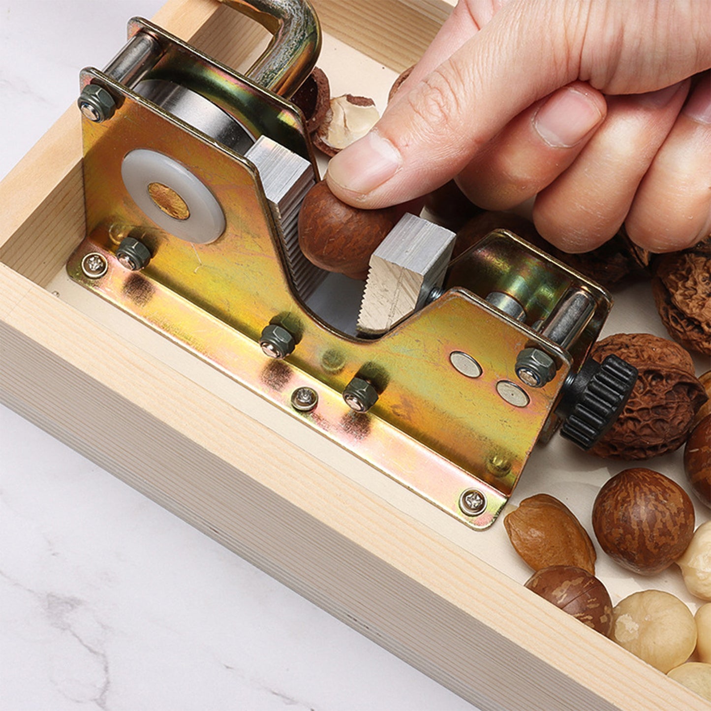 FANEASON Heavy Duty Nut Cracker with Adjustable Jaw & Wooden Base