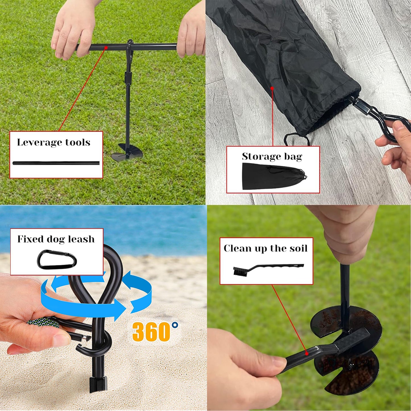 FANEASON Dog Tie Out Stake, 14 Inch, 360° Swivel Heavy Duty Ground Anchor
