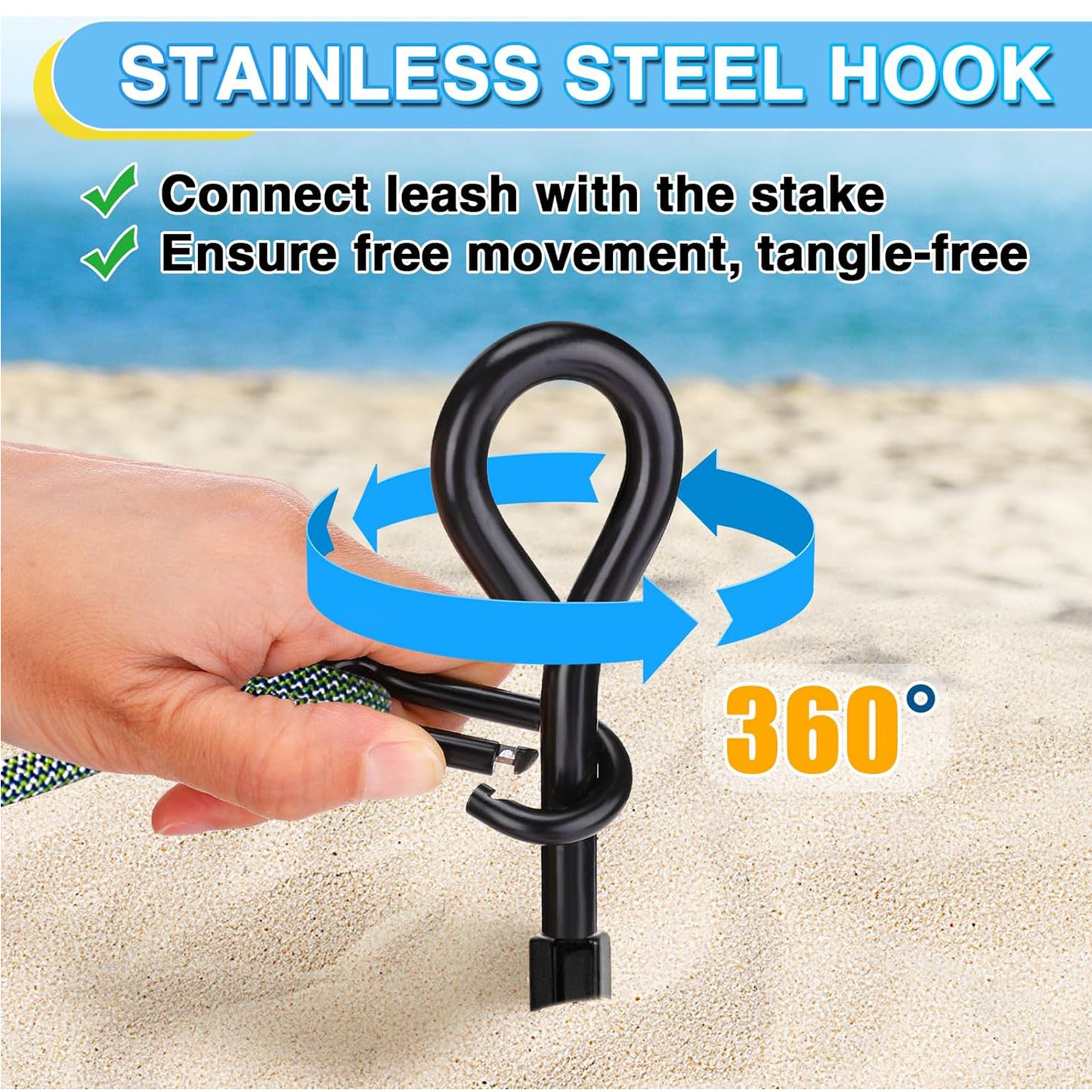 FANEASON Dog Tie Out Stake, 14 Inch, 360° Swivel Heavy Duty Ground Anchor