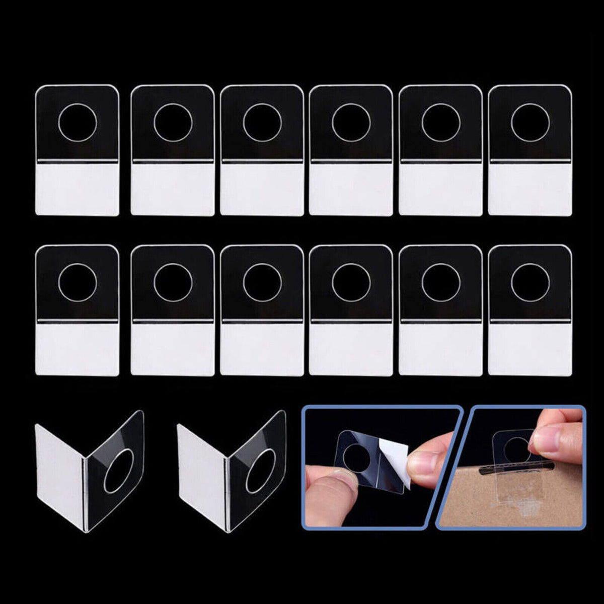 FANEASON Clear Adhesive Hanging Tabs 500 Pack, Transparent Sticky Display Hooks for Retail Displays, Packaging and Home Organisation