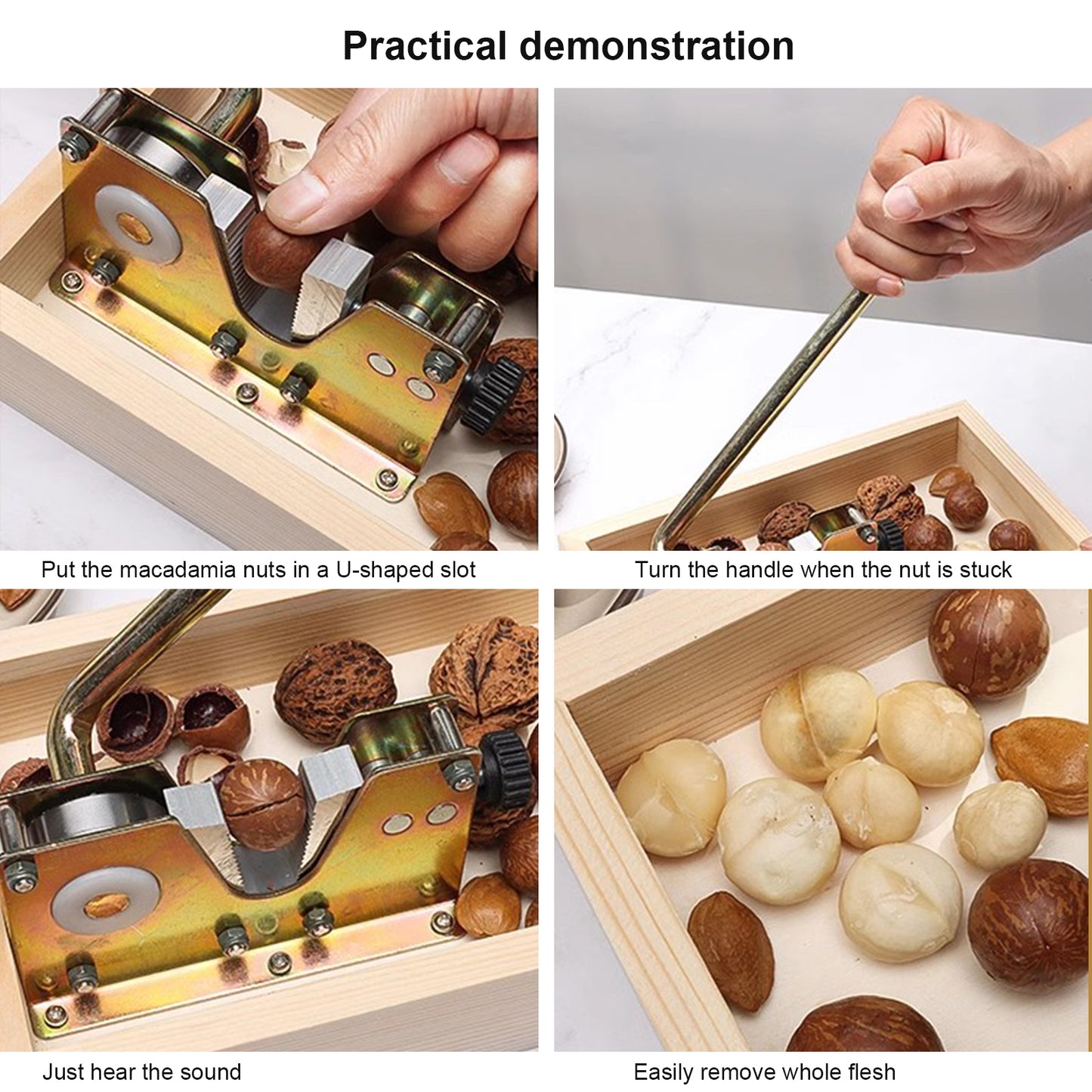 FANEASON Heavy Duty Nut Cracker with Adjustable Jaw & Wooden Base