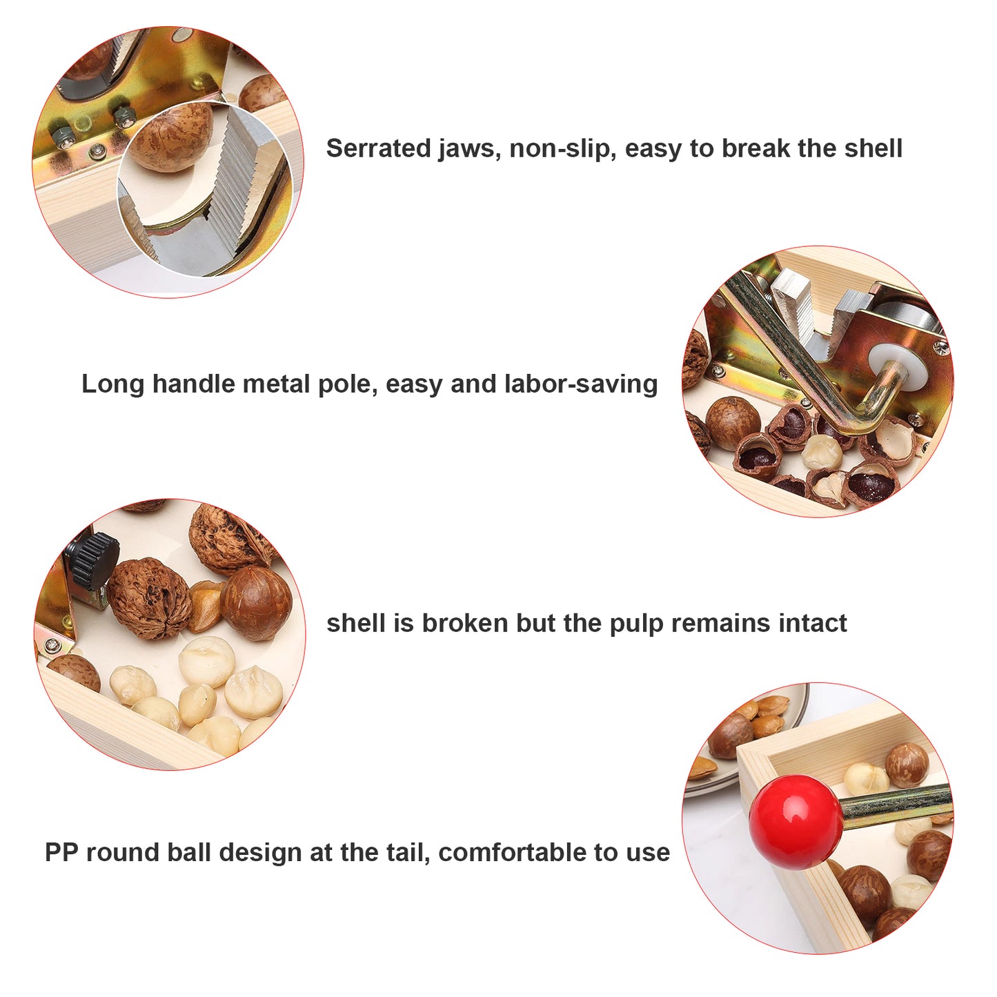 FANEASON Heavy Duty Nut Cracker with Adjustable Jaw & Wooden Base